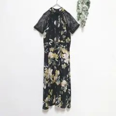 LIQUORISHリカリッシュ☆レーススリーブフラワーワンピース☆UK8☆透け感