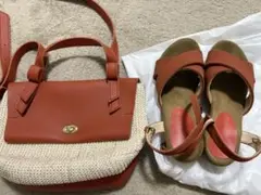 オレンジバッグとサンダルセット