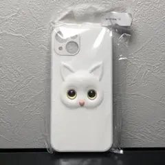 立体猫ちゃんアイフォンケース・iPhone13・シリコン・イエロー、ホワイト