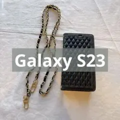 ☆　Galaxy S23　ケース　手帳型　キルティング　ショルダー　ブラック