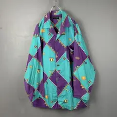 y2k Mr.JUNKO 日本古着 個性的 派手 ターコイズ レトロ 長袖シャツ