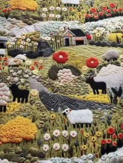 ‪ஐ‬⋆*牧場の刺繍 3Dプリント 生地ダブル幅約45×145