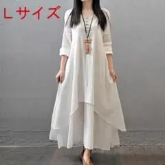 民族風 トラッド感 マキシワンピース Vネック Aライン 清楚 長袖 秋冬