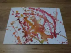 抽象水彩画 オレンジと赤のスプラッター