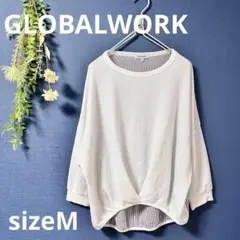 GLOBAL WORK【M】五分袖　切替カットソー　ドロップショルダー