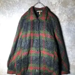 【ヴィンテージ】チェック柄 クリスマスカラーのニットジャケット 古着 AS68