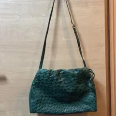 オーストリッチレザー ショルダーバッグ ダークグリーン