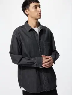 Sサイズ ユニクロ デニムオーバーシャツ ブラック UNIQLO デニムシャツ