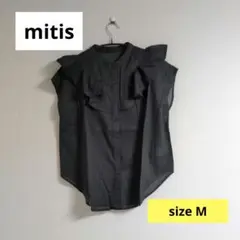 ミーティス　新品・未使用　Mサイズ フリル付き半袖シースルーブラックシャツ