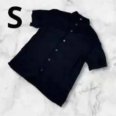 メンズ　半袖　シャツ　麻混合　ネイビー Sサイズ