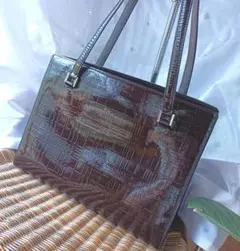 BURBERRY バーバリー チェック 型押し ハンドバッグ エナメル レザー