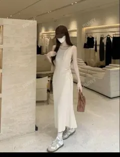 SHEIN ノースリーブ ニットワンピース ホワイト アイボリー