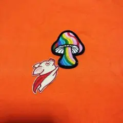 ワッペン　虹色キノコと豚の刺繍ワッペンセット　キノコ　ブタ