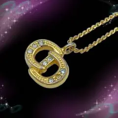 《美品》 クリスチャン ディオール ラインストーン ロゴ ネックレス ゴールド系