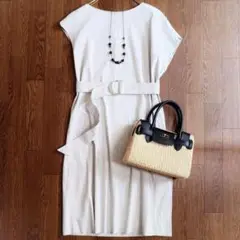 美品✨アンタイトル×ファブリカ 麻 ストライプ アシンメトリーワンピース グレー