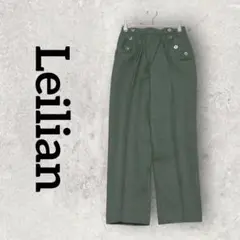 Leilian ワイドパンツ ロングパンツ スラックス (9) グリーン 深緑