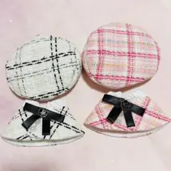【白＆ピンク】セット ぬい服 10㎝用 ベレー帽 & ポンチョ ぬいぐるみ服