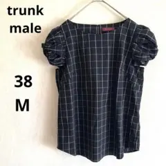 trunk male チェック柄 パフスリーブ 半袖ブラウス 38 M ブラック