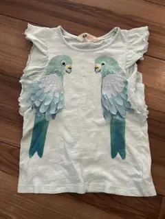 H&M 鳥プリント フリルトップス 2-3Y 100センチ
