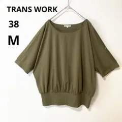 トランスワーク 38 M 袖ロールアップ ドルマントップス 半袖Tシャツ　カーキ
