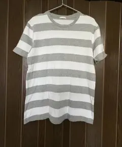 GU グレーと白のストライプ 半袖 Tシャツ Lサイズ　ジーユー