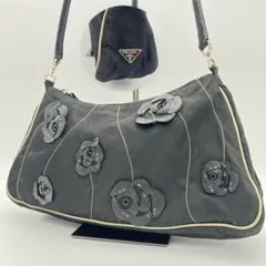 【希少モデル】 PRADA ワンショルダーバッグ レザー ナイロン 薔薇