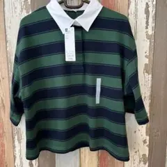 新品未使用 GU ストライプ ポロシャツ Lサイズ グリーン/グリーン