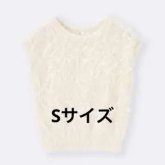 【新品】GU フェザーヤーンニットプルオーバー(半袖)Z + E ナチュラル S