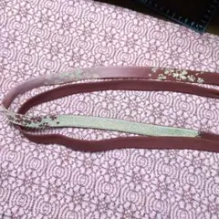 赤茶色とピンクと金色の花柄帯締め149cm