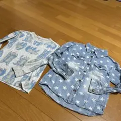 星柄デニムシャツ　熊柄長袖Tシャツセット
