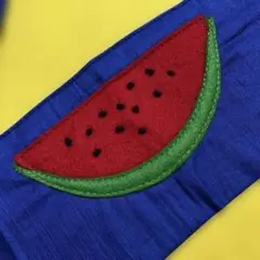 スイカ割り　目隠し布　スイカアップリケの青い帯　ハンドメイド　中古