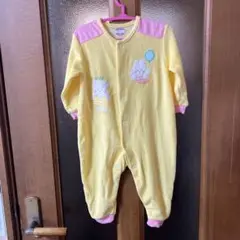 ①イエロー クマとウサギ刺繍ロンパース 80サイズ