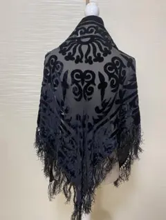【値下げ】ショール ストール ブラック ベルベット フリンジ パーティー ドレス
