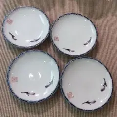 陶器製皿 4枚セット 青い縁取り