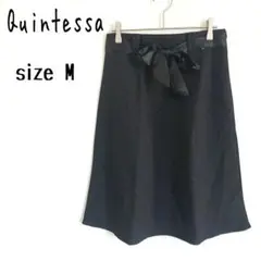 【Quintessa】Aラインフレアスカート サテンリボン 上品 ストライプ柄
