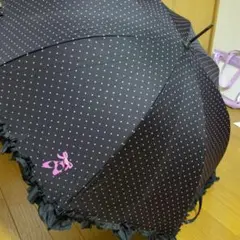 ラルイス 雨傘 黒 フリル ピンクドット バレエ 新品未使用品