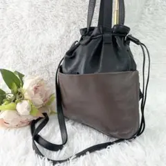 極美品✨ MARNI マルニ 2way 巾着 ショルダーバッグ レザー ブラック
