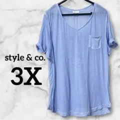 style & co. 【3X】ライトブルー VネックTシャツ 透け感あり半袖
