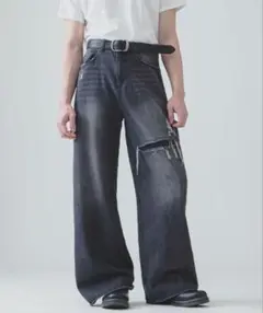 ZIP FIVE White Line バギー ダメージ デニム 黒 S