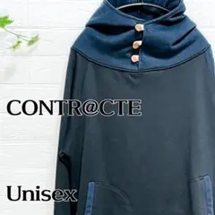 コントラクテ ボリュームネックプルオーバーパーカー 黒×ネイビー UNISEX