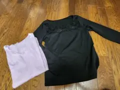 黒のレースディテール長袖トップス L&すみれ色Tシャツ