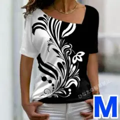 背中にもデザイン♡トライバル柄のハワイアンTシャツ M♡フラダンス♡ボタニカル