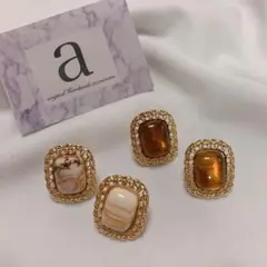 2197-1☺︎スクエア型べっ甲とゴールドのピアス☺︎