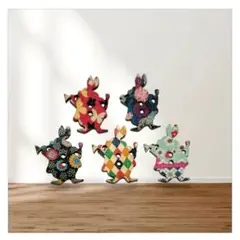 カラフルウサギ ウッドボタン5個セット