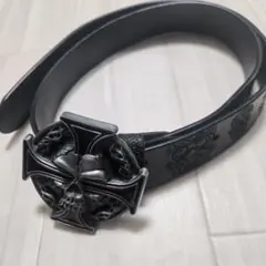 Y2K スカル クロス バックル レザーベルト グランジ