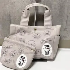 未使用級 ハローキティ トートバッグ ポーチ 郵便局限定 希少品 ワッペン 灰色