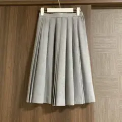 ハンドメイド 薄いグレープリーツスカート ミモレ丈 7号