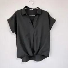 【美品】GLACIER ◆ドレープデザイン◆半袖ブラウス◆ブラック◆M