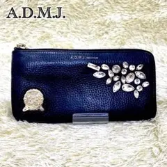 【極美品】A.D.M.J. スワロフスキー レザー 白 L字ファスナー 長財布