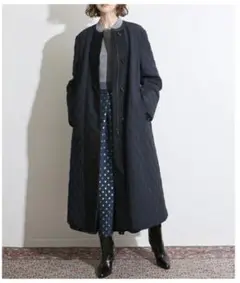 IENA LA BOUCLE/ナイロンキルティングコート/size36/ネイビー